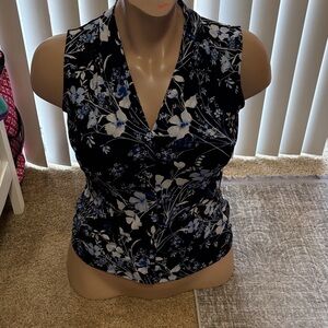 Calvin Klein Black Floral V-Neck Sleeveless Blouse